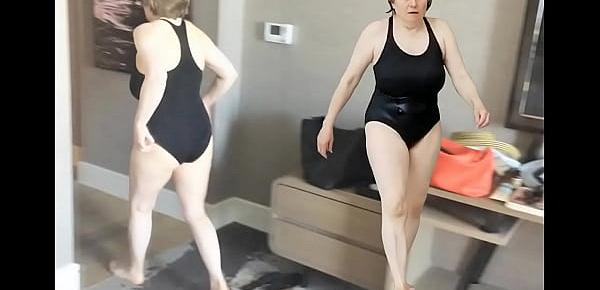  Sexy Grandma is Sexy at 66 in a black swimsuit